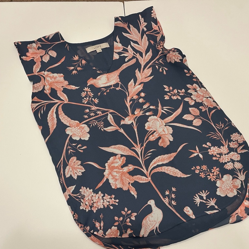 LOFT Navy‎ and Pink Floral Blouse
